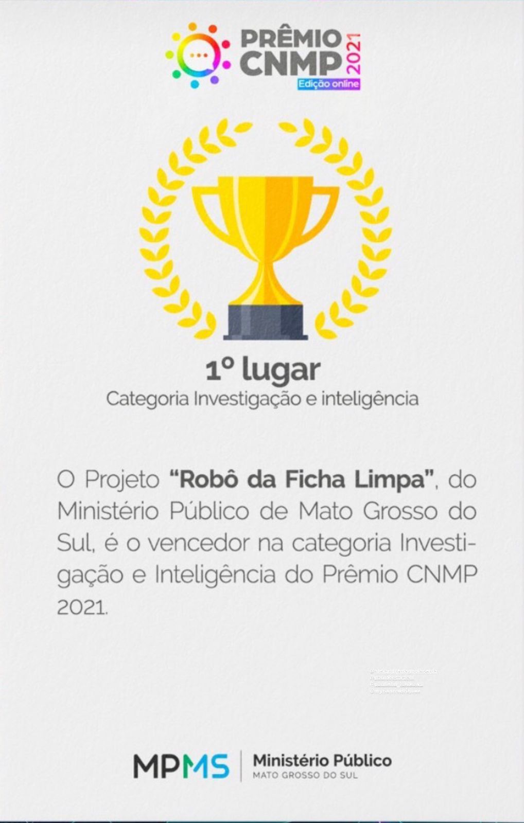 Robô da Ficha Limpa – 1º Lugar no Prêmio CNMP 2021; Menção Honrosa no Expojud 2021 